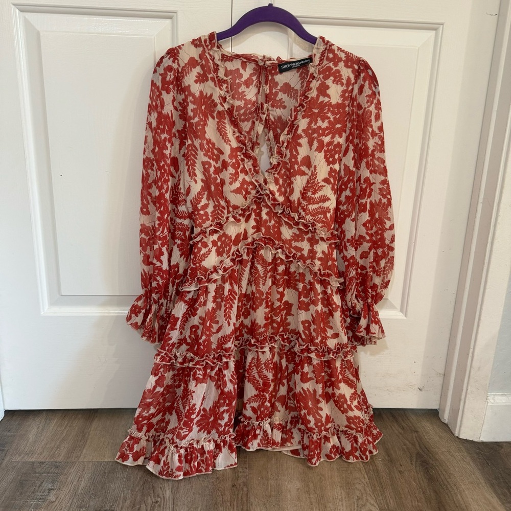 Shop Neighbor Red and Cream Floral Dress Size S